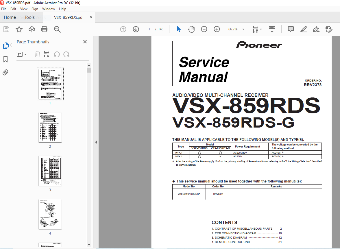 Pioneer VSX-859 RDS pour pieces / a restaurer