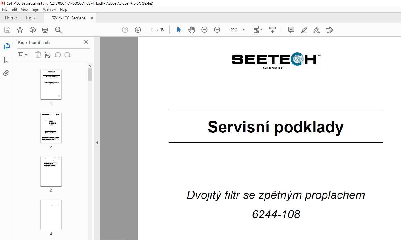 Seetech Dvojitý filtr se zpětným proplachem 6244-108 Servisní podklady ...